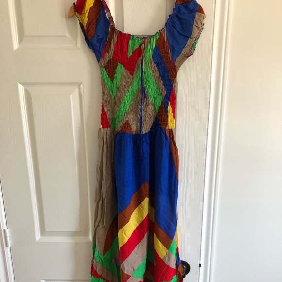 Multicolour Maxi natural Dress stretch wide waist short sleeved open neck - Picture 4 of 10